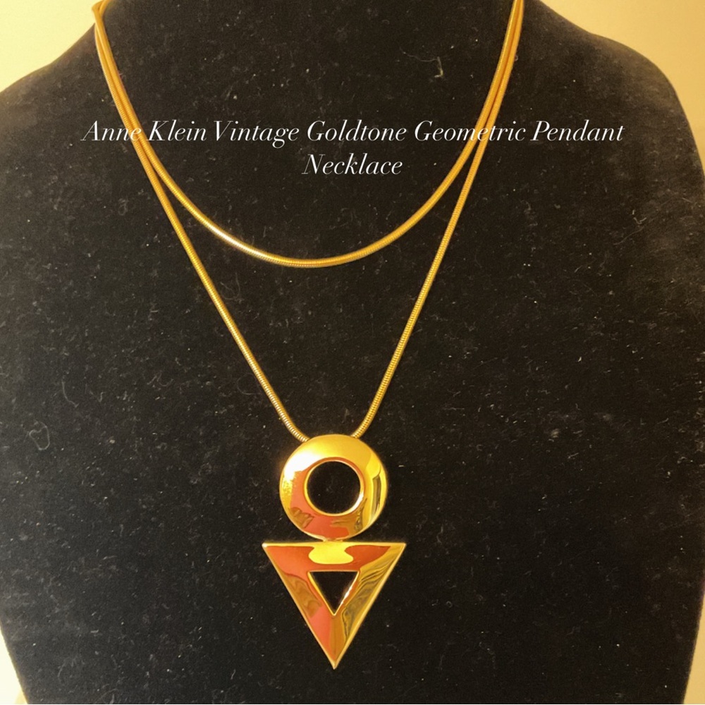 #120 Vintage Anne Klein Goldtone Geometric Pendant Necklace